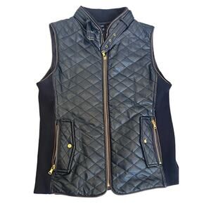 Women's Fate Quilted Faux Leather Navy Vest with Gold Zippers Size M